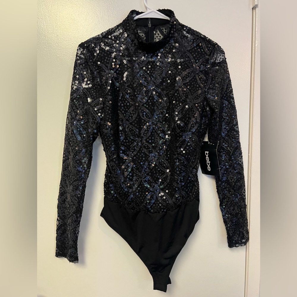 Bebe Black Sequin Bodysuit